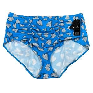TORRID Vibrant‎ Blue Heart Pattern Ruched High Rise Swim Bottoms Size 4 NWT